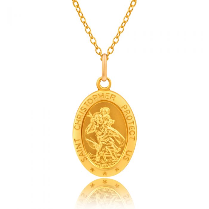 9ct Yellow Gold Oval St Christopher Pendant