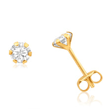 Load image into Gallery viewer, 9ct Yellow Gold Cubic Zirconia 4mm 6 Claw Stud Earrings