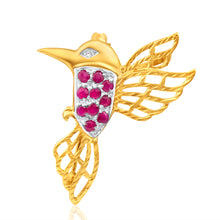 Load image into Gallery viewer, 9ct Yellow Gold Natural Ruby and Diamond Hummingbird Brooch