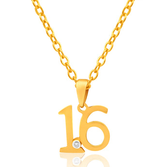 9ct Yellow Gold "16" Pendant Set With 1 Diamond