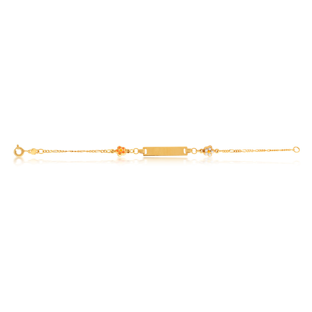 9ct Yellow Gold Bracelet With two Coloured Flowers 14cm