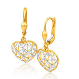 9ct Yellow Gold & White Gold Two-Tone Heart Shaped Filigree Drop Earrings