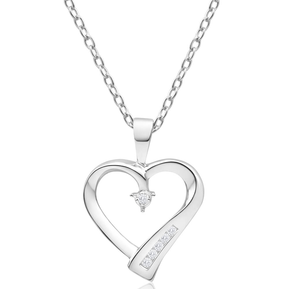 9ct White Gold Heart Shaped Channel Set Diamond Pendant