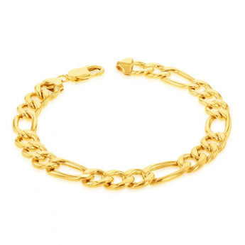 9ct Yellow Gold Copper Filled 3:1 Figaro 21cm Bracelet 230Gauge