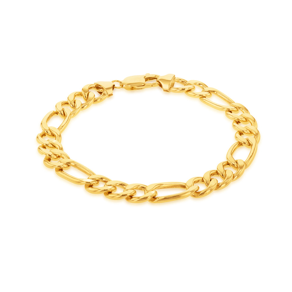 9ct Yellow Gold Copper Filled 3:1 Figaro 21cm Bracelet 230Gauge