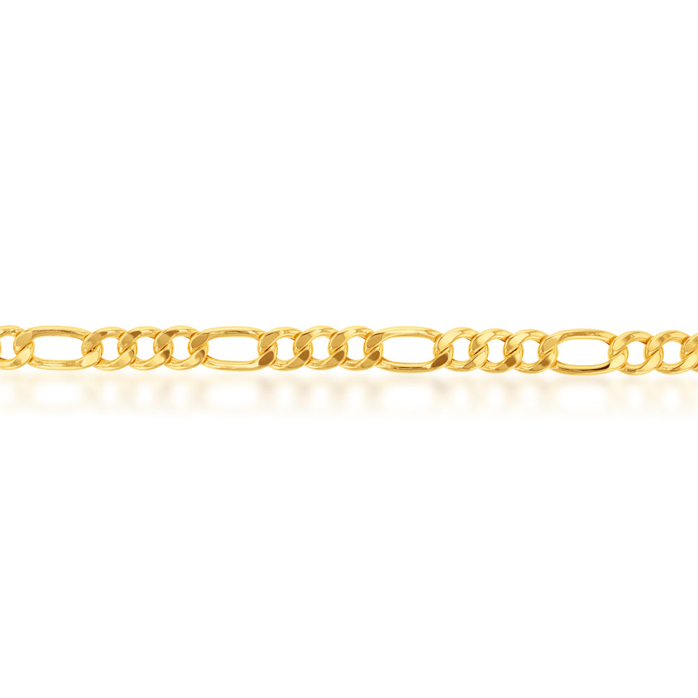 9ct Yellow Gold Copper Filled 3:1 Figaro 21cm Bracelet 230Gauge