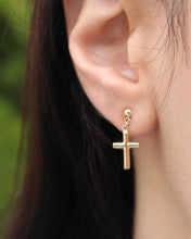Load image into Gallery viewer, 9ct Yellow Gold Cross Drop Earrings