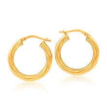 Load image into Gallery viewer, 9ct Yellow Gold Silver Filled 15mm Hoop Earrings with twist pattern