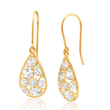 Load image into Gallery viewer, 9ct Yellow Gold &amp; White Gold Filigree Flower Tear Drop Earrings