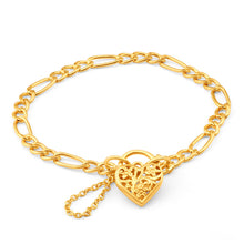 Load image into Gallery viewer, 9ct Yellow Gold Silver Filled 19cm Fll Heart Figaro Bracelet