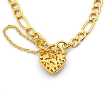 Load image into Gallery viewer, 9ct Yellow Gold Silver Filled 19cm Fll Heart Figaro Bracelet