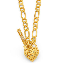 Load image into Gallery viewer, 9ct Yellow Gold Silver Filled 19cm Fll Heart Figaro Bracelet