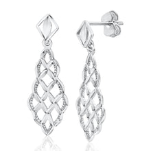 Load image into Gallery viewer, 9ct White Gold Filigree Cutouts Stud Drop Earrings