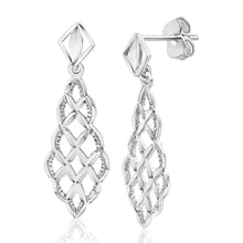 Load image into Gallery viewer, 9ct White Gold Filigree Cutouts Stud Drop Earrings