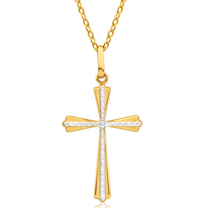 9ct Yellow And White Two Tone Gold Cross Pendant