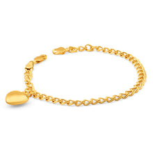 Load image into Gallery viewer, 9ct Yellow Gold Silver Filled Double Heart Drop 19cm Curb Bracelet Nala