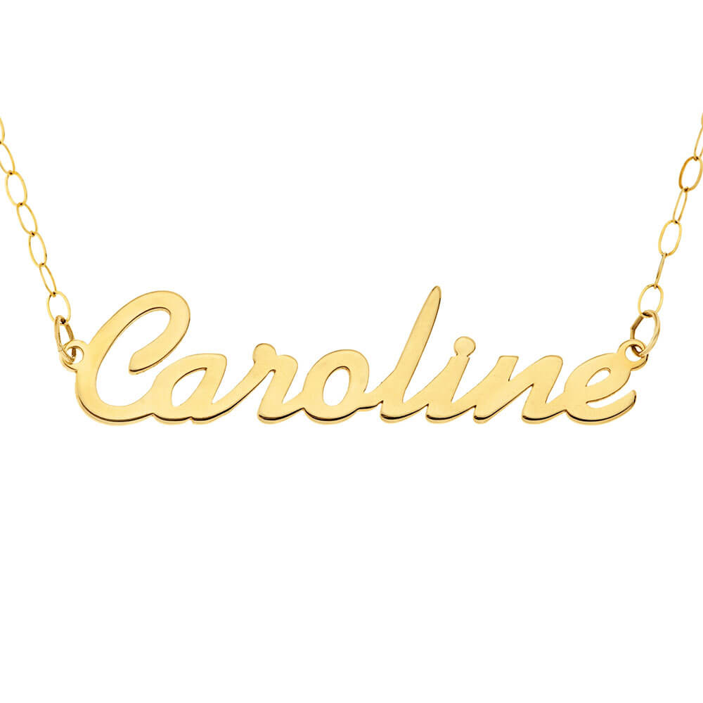 Signature 9ct Yellow Gold Pendant 6 to 8 Cursive Letter on 40cm Trace Chain