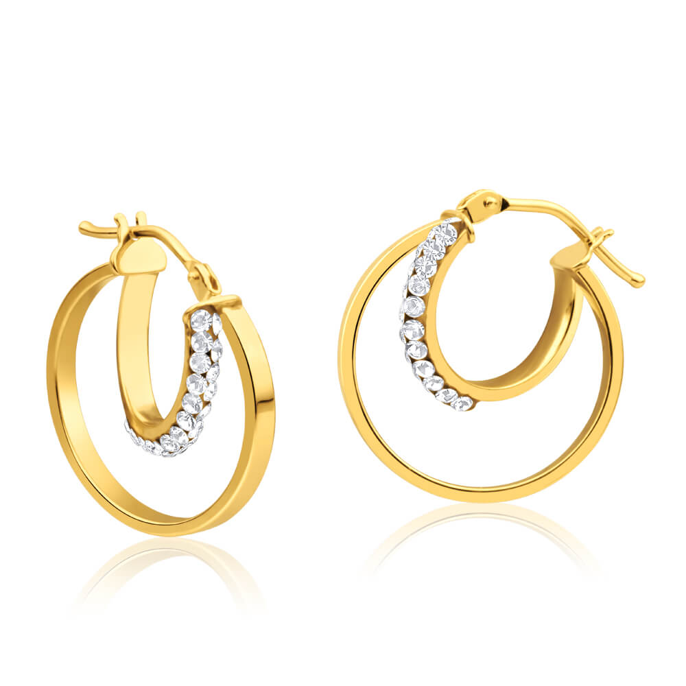 9ct Yellow Gold Crystal Hoop Earrings