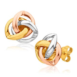9ct Yellow Gold, White Gold & Rose Gold Knot Stud Earrings