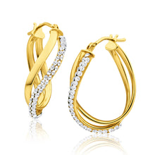 Load image into Gallery viewer, 9ct Gorgeous Yellow Gold Crystal Hoop Earrings