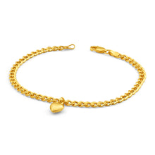 Load image into Gallery viewer, 9ct Yellow Gold Silver Filled Heart Drop Curb Bracelet