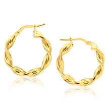Load image into Gallery viewer, 9ct Yellow Gold Silver Filled Swirl Twist 15mm Hoop Earrings