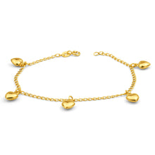 Load image into Gallery viewer, 9ct Yellow Gold Silver Filled Heart Drop 19cm Curb Bracelet