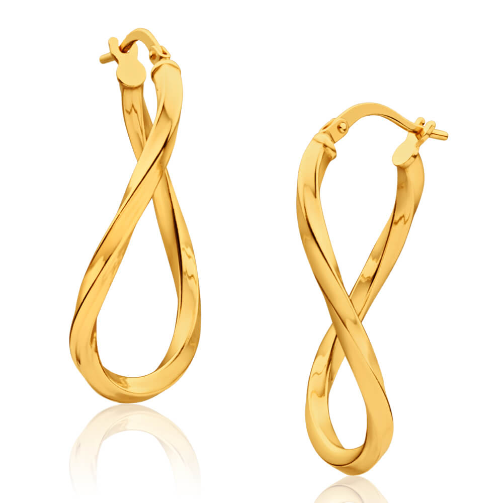 9ct Yellow Gold Silver Filled Oval with Twist 30mm Hoop Earrings