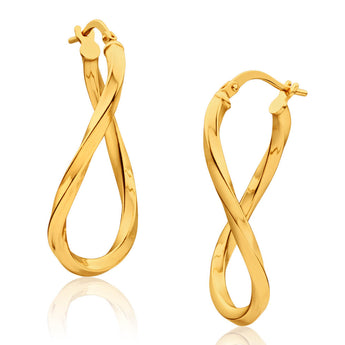 9ct Yellow Gold Silver Filled Oval with Twist 30mm Hoop Earrings