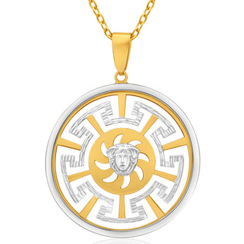 9ct Yellow Gold & White Tone Greek Key Pendant