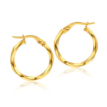 Load image into Gallery viewer, 9ct Yellow Gold 15mm Italian Made Twist Hoop Earrings