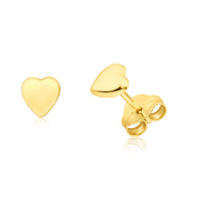 Load image into Gallery viewer, 9ct Yellow Gold Plain Heart Stud Earrings