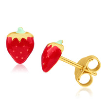 Load image into Gallery viewer, 9ct Yellow Gold Strawberry Enamel Stud Earrings