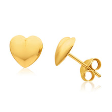 Load image into Gallery viewer, 9ct Yellow Gold Puff Heart Stud Earrings