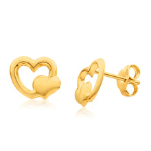 Load image into Gallery viewer, 9ct Yellow Gold Double Heart Stud Earrings