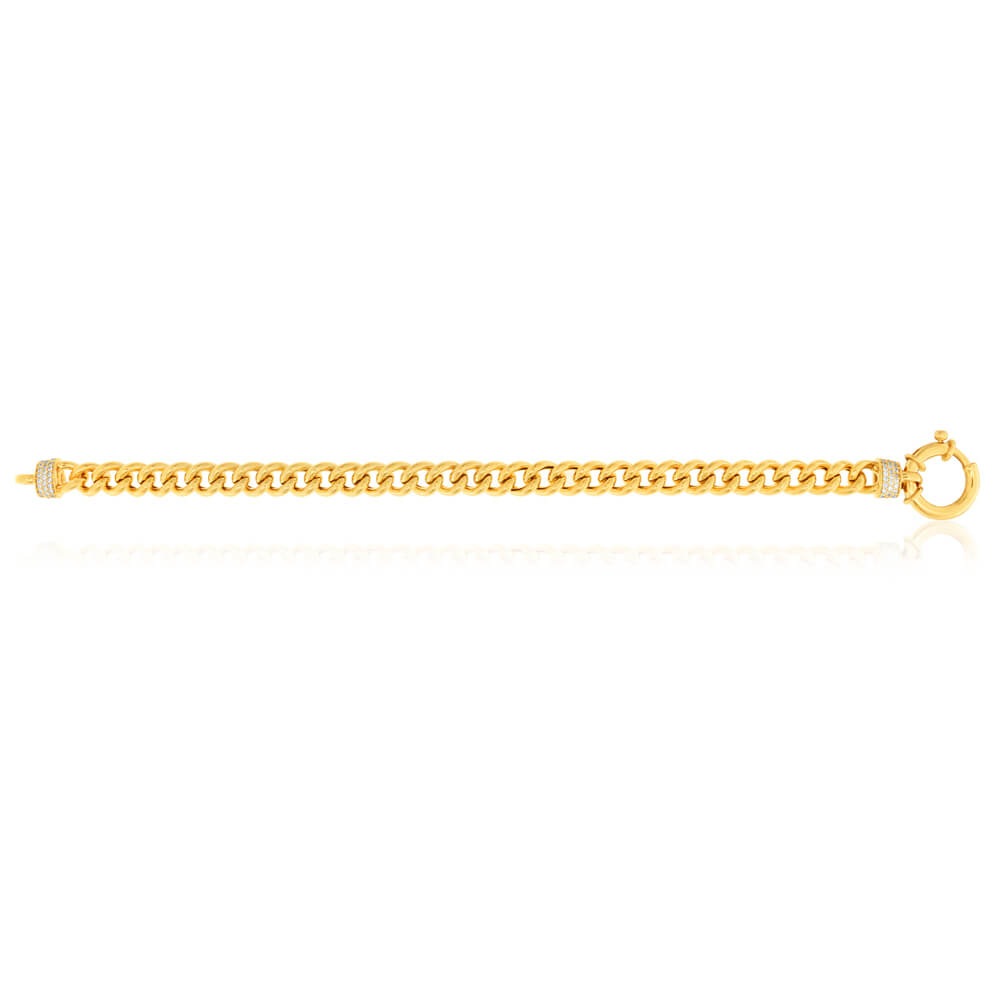 9ct Yellow Gold Zirconia Curb Bracelet