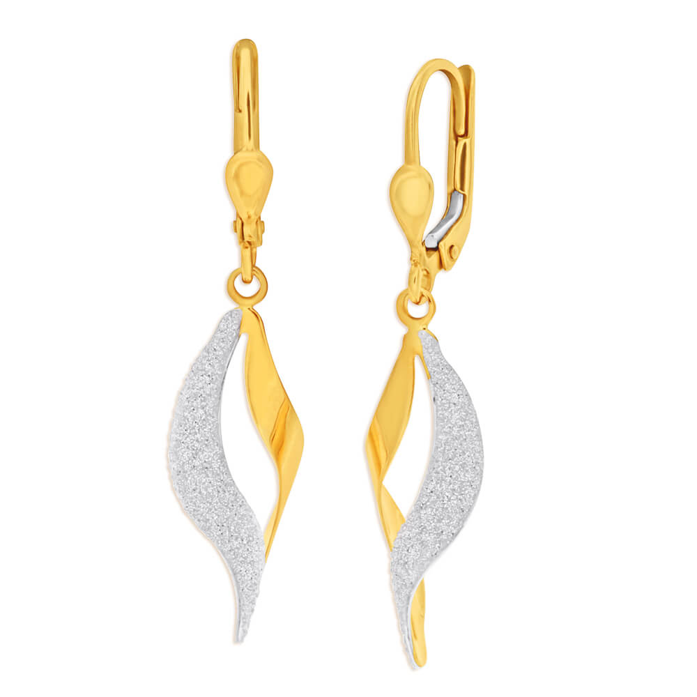 9ct Yellow Gold Stardust Drop Swirl Earrings with Euro style Clasp
