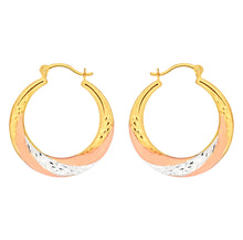 Load image into Gallery viewer, 9ct Yellow Gold, White Gold &amp; Rose Gold Swirl Creole Hoop Earrings