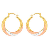 9ct Yellow Gold, White Gold & Rose Gold Swirl Creole Hoop Earrings