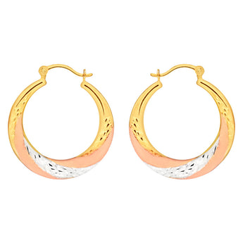 9ct Yellow Gold, White Gold & Rose Gold Swirl Creole Hoop Earrings