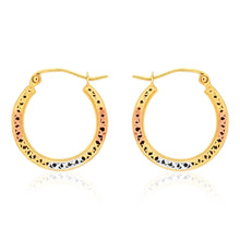 Load image into Gallery viewer, 9ct Yellow Gold, White Gold &amp; Rose Gold Cut Out Hoop Earrings
