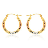 9ct Yellow Gold, White Gold & Rose Gold Cut Out Hoop Earrings