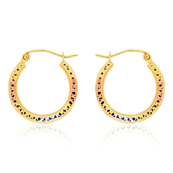 9ct Yellow Gold, White Gold & Rose Gold Cut Out Hoop Earrings