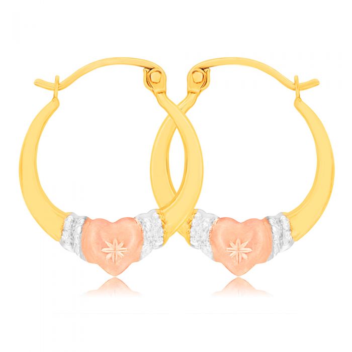 9ct Yellow Gold, White Gold & Rose Gold Love Hoop Earrings