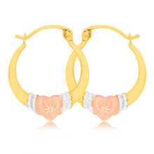 Load image into Gallery viewer, 9ct Yellow Gold, White Gold &amp; Rose Gold Love Hoop Earrings