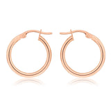 9ct Rose Gold Plain 15mm Hoop Earrings European made