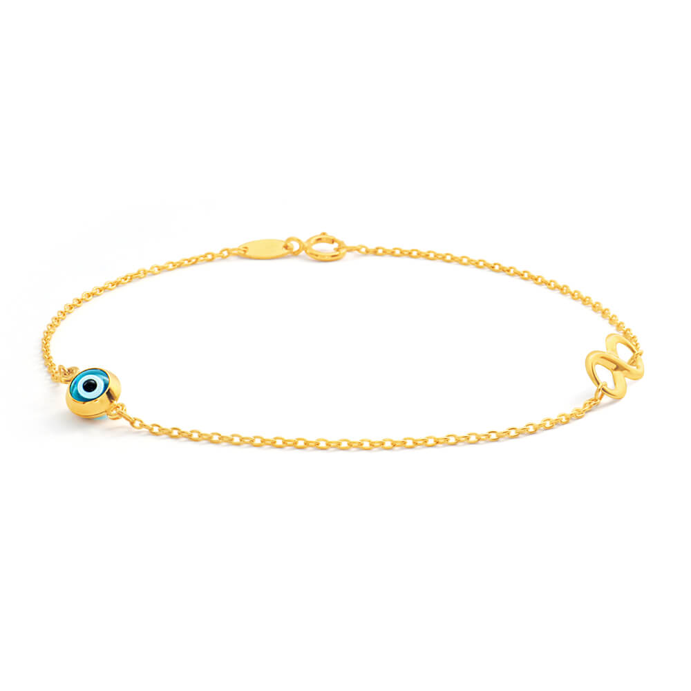9ct Yellow Gold 'Evil Eye' and Infinity 19cm Bracelet