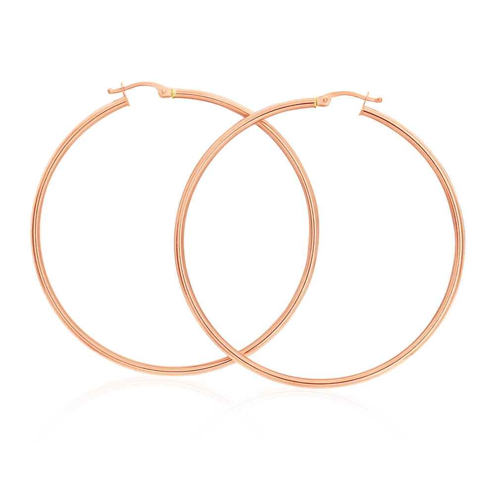 9ct Rose Gold Plain 50mm Hoop Earrings European made