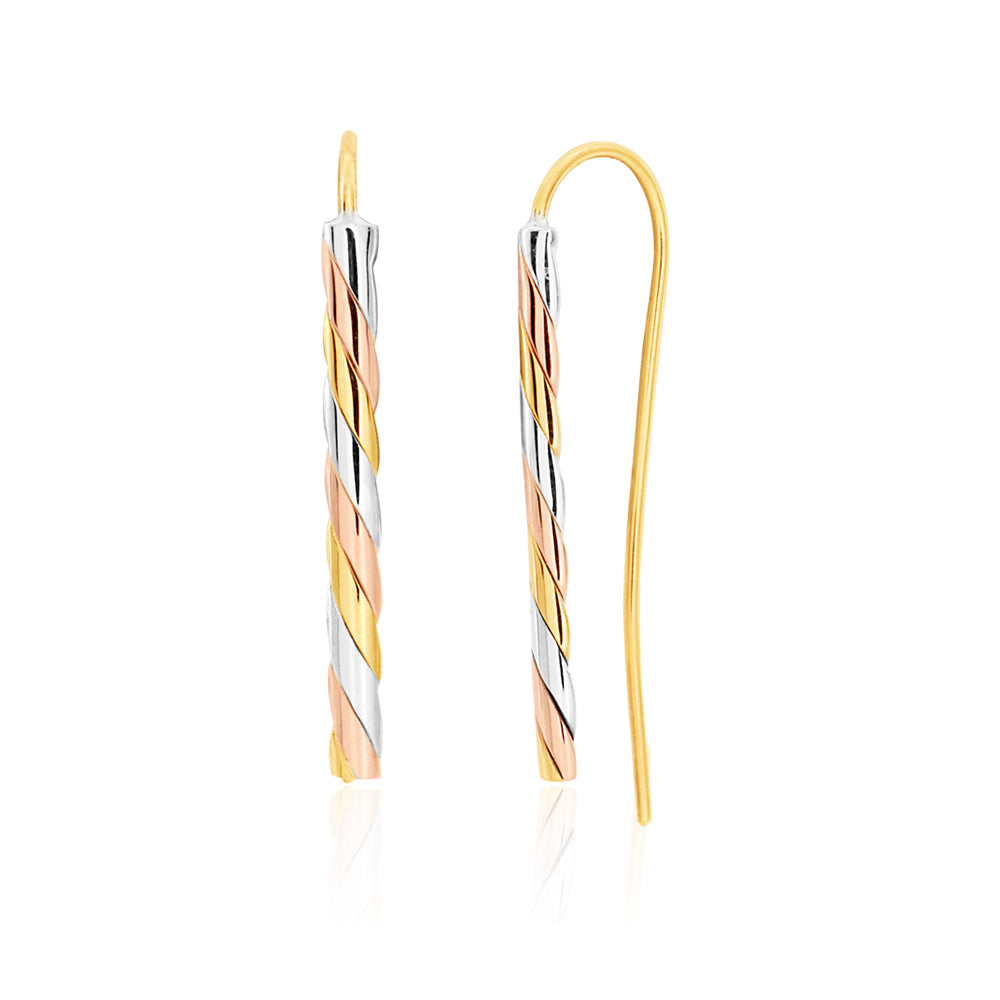 9ct Yellow Gold, White Gold & Rose Gold Twist Drop Earrings