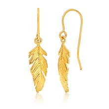 Load image into Gallery viewer, 9ct Yellow Gold Feather Drop Earrings
